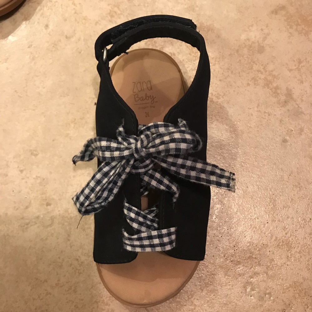 Zara Baby navy blue suede/ plaid lace up shoe Sz24 - Picture 4 of 4